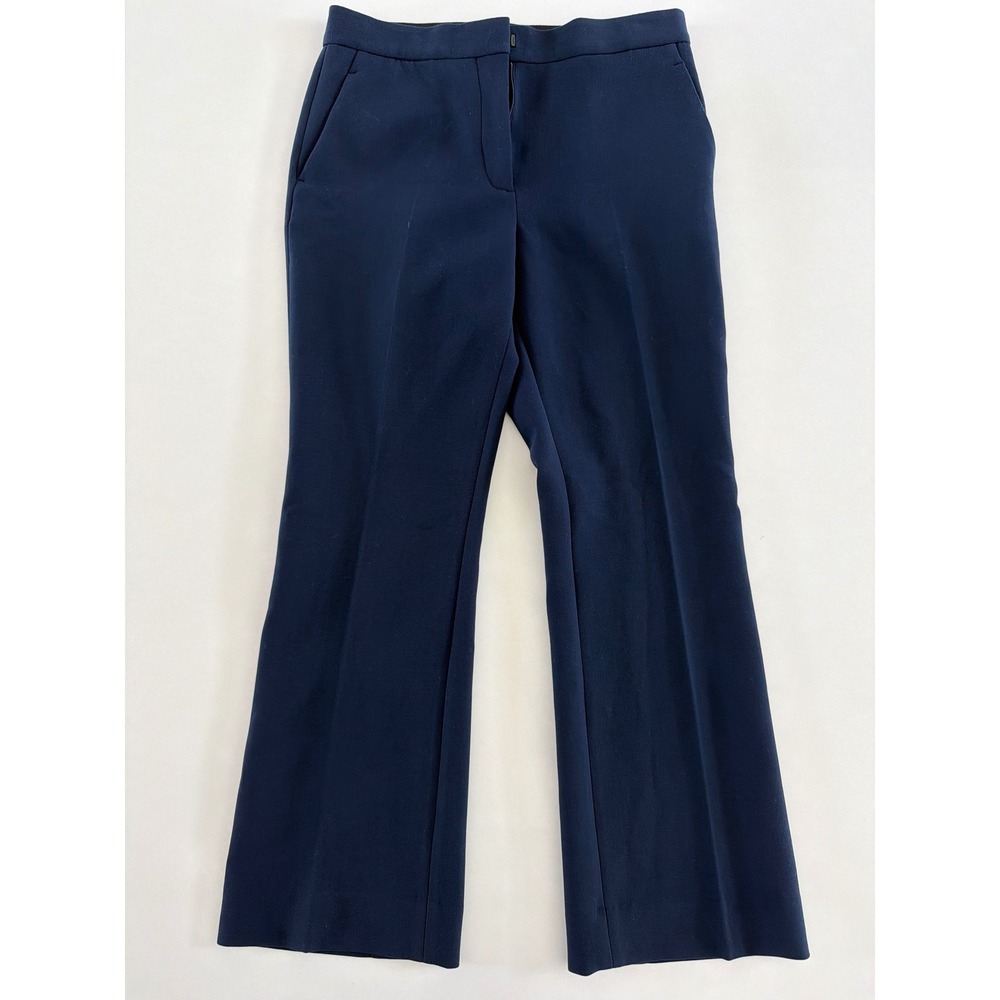 St. John Navy Blue Flare Leg Trousers Size 4 Made in Portugal Stretch Pants